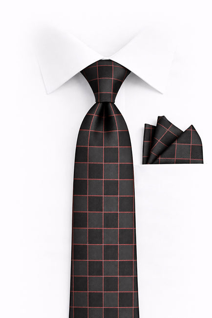 BLACK CHECKERED 2 PC TIE & HANKIE SET
