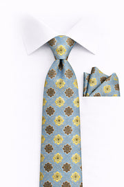 BLUE GEO 2 PC TIE & HANKIE SET