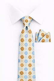 TAN GEO 2 PC TIE & HANKIE SET