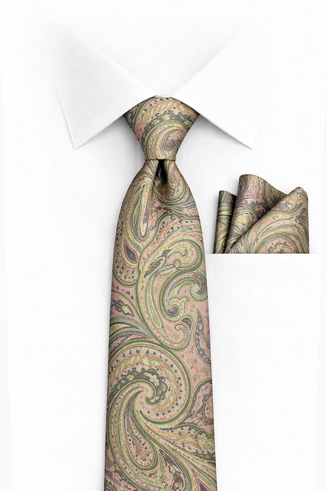 PINK PAISLEY 2 PC TIE & HANKIE SET
