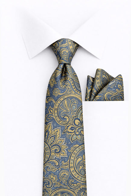 BLUE PAISLEY 2 PC TIE & HANKIE SET