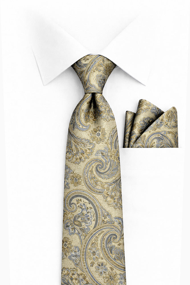 GOLD PAISLEY 2 PC TIE & HANKIE SET