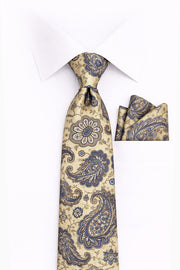 TAN PAISLEY 2 PC TIE & HANKIE SET