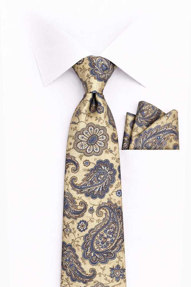 TAN PAISLEY 2 PC TIE & HANKIE SET