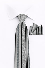 GRAY STRIPE 2 PC TIE & HANKIE SET