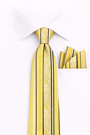 YELLOW STRIPE 2 PC TIE & HANKIE SET
