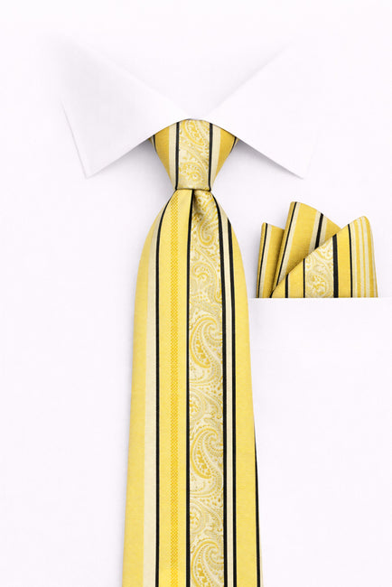 YELLOW STRIPE 2 PC TIE & HANKIE SET