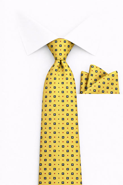 YELLOW GEO 2 PC TIE & HANKIE SET