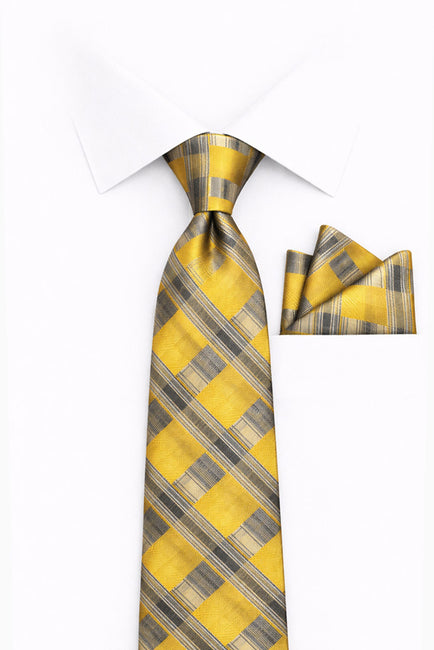YELLOW PLAID 2 PC TIE & HANKIE SET