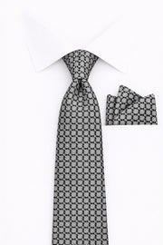 GRAY DOT 2 PC TIE & HANKIE SET