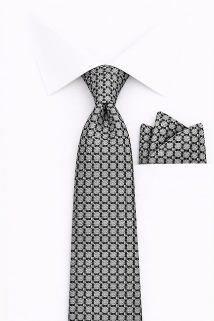 GRAY DOT 2 PC TIE & HANKIE SET