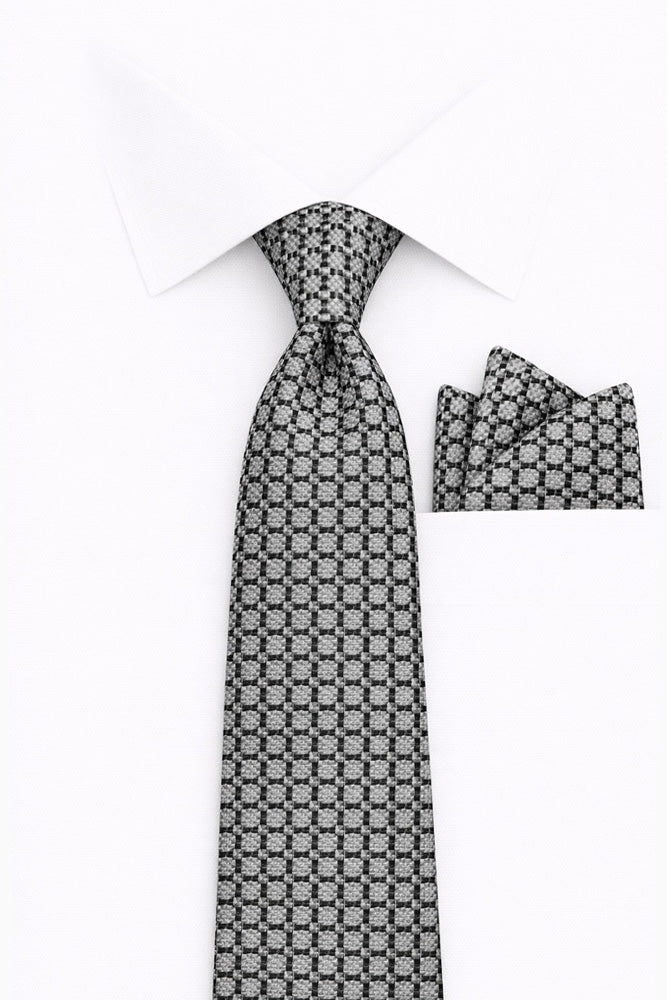GRAY DOT 2 PC TIE & HANKIE SET