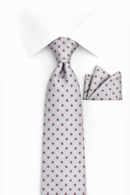 LIGHT GRAY GEO 2 PC TIE & HANKIE SET
