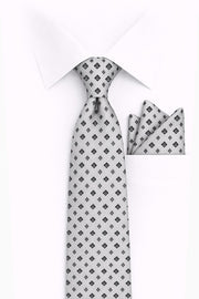 GRAY GEO 2 PC TIE & HANKIE SET