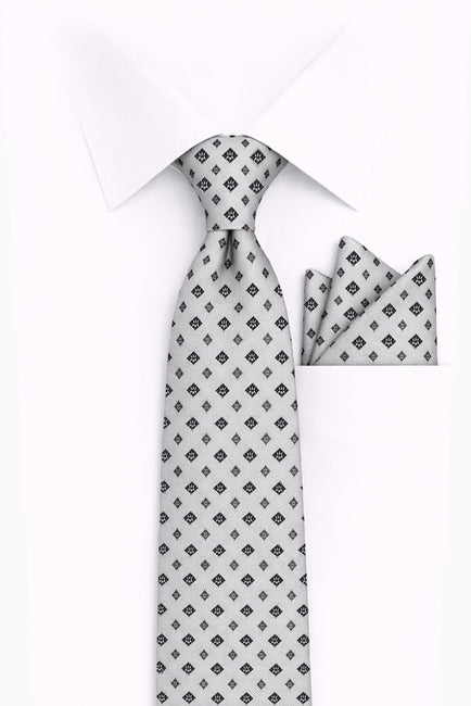 GRAY GEO 2 PC TIE & HANKIE SET