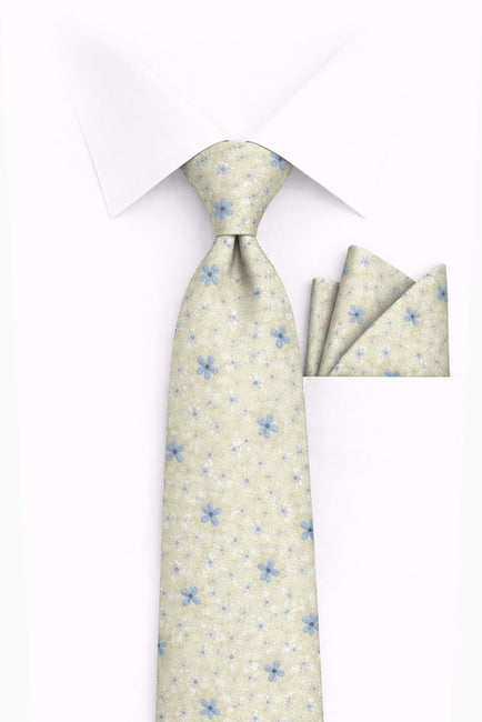 CREAM FLORAL 2 PC TIE & HANKIE SET