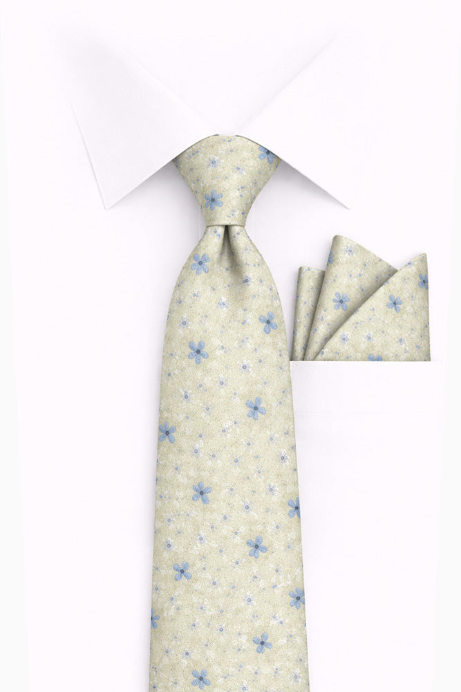 CREAM FLORAL 2 PC TIE & HANKIE SET