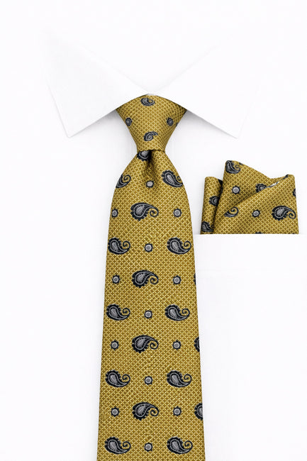 GOLD PAISLEY 2 PC TIE & HANKIE SET