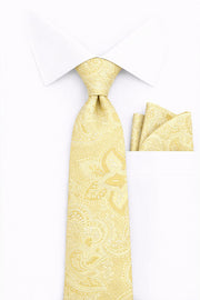 YELLOW PAISLEY 2 PC TIE & HANKIE SET
