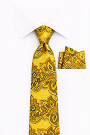 YELLOW PAISLEY 2 PC TIE & HANKIE SET