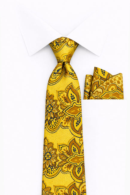 YELLOW PAISLEY 2 PC TIE & HANKIE SET