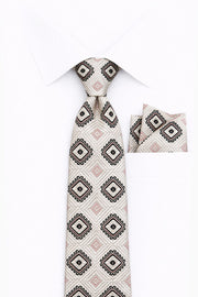 WHITE GEO 2 PC TIE & HANKIE SET