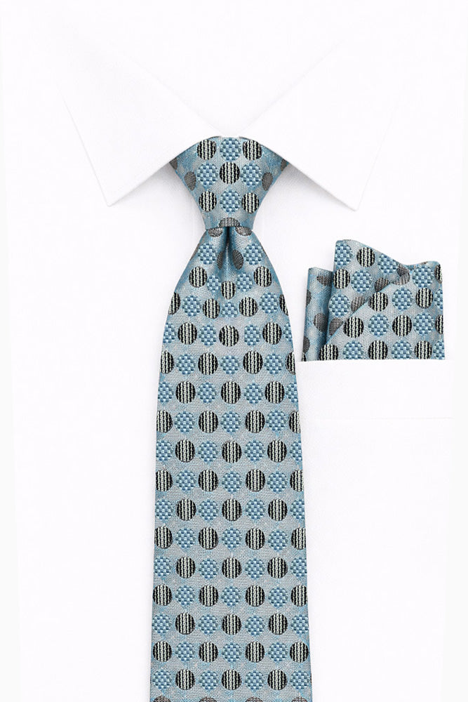 BLUE DOT 2 PC TIE & HANKIE SET