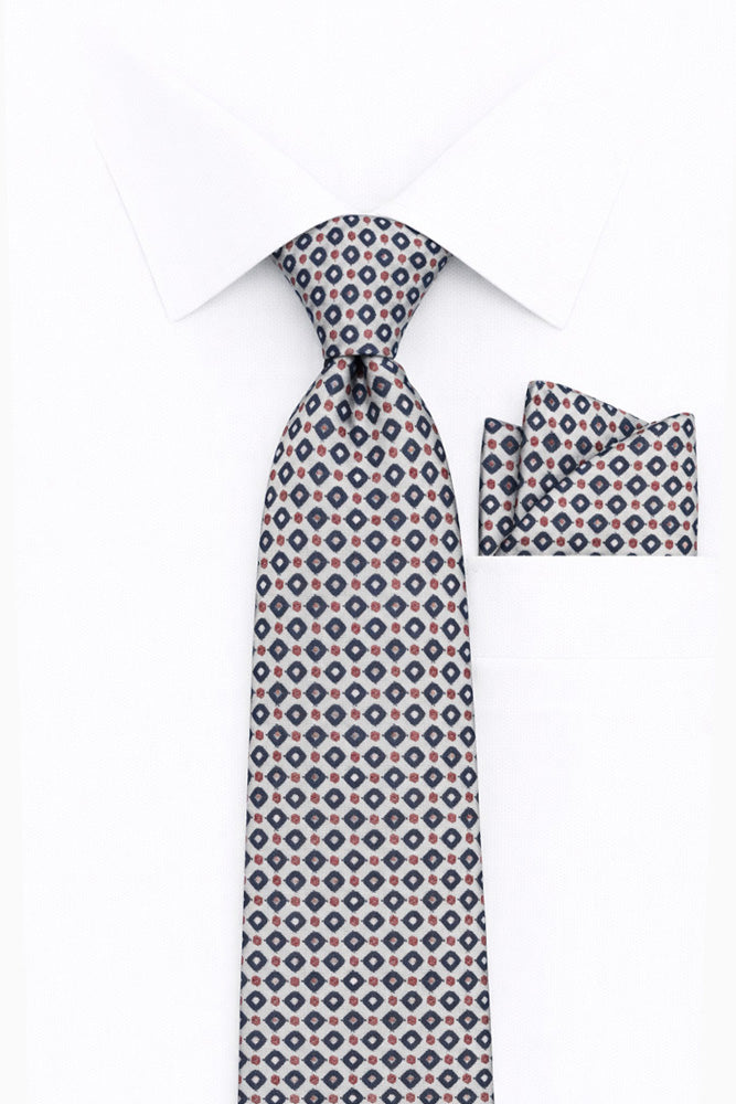 GREY GEO 2 PC TIE & HANKIE SET