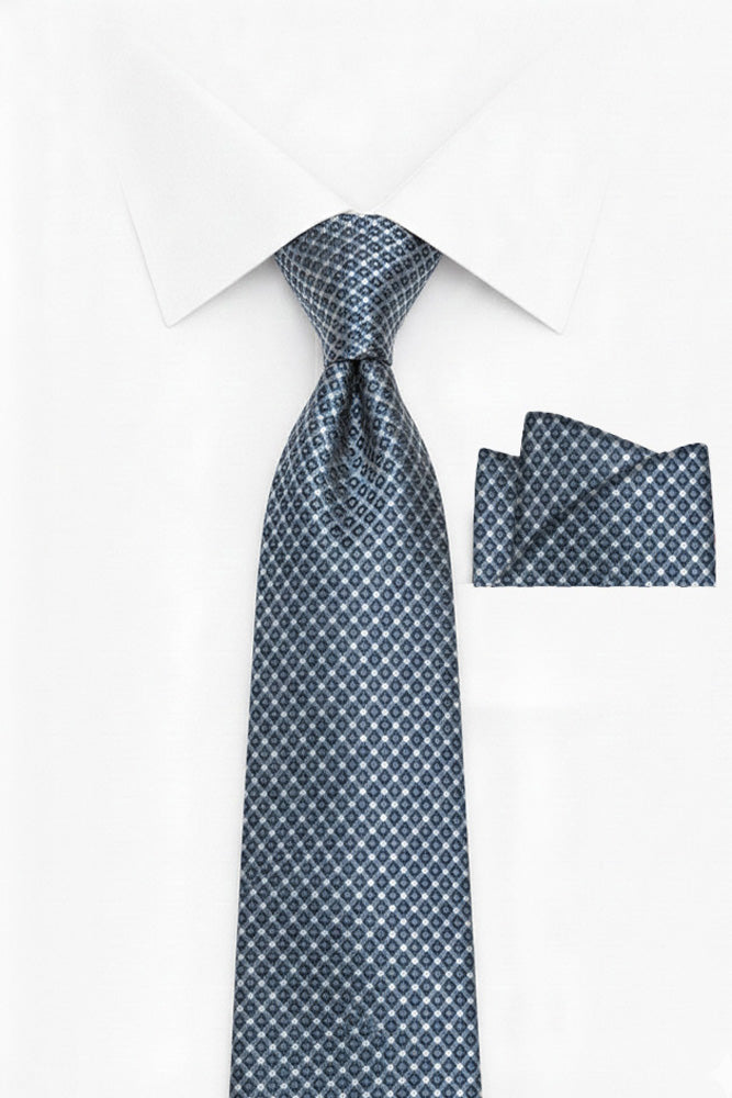 DARK BLUE GEO 2 PC TIE & HANKIE SET