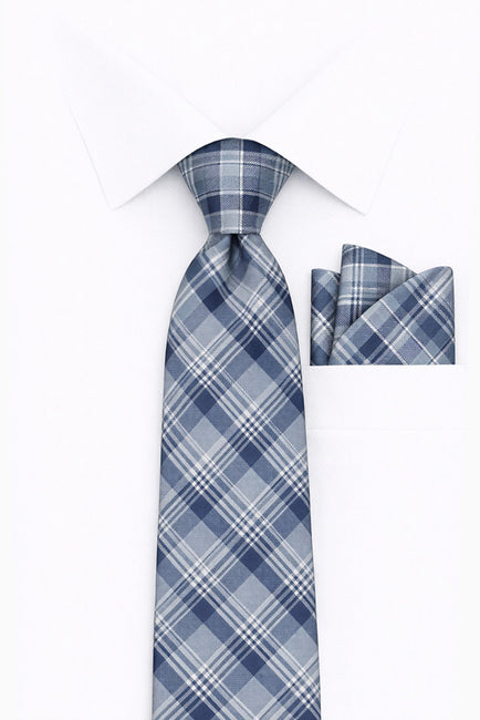 BLUE PLAID 2 PC TIE & HANKIE SET