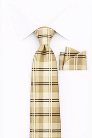 TAN PLAID 2 PC TIE & HANKIE SET