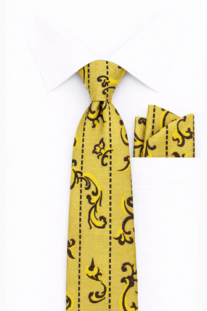 YELLOW PAISLEY 2 PC TIE & HANKIE SET