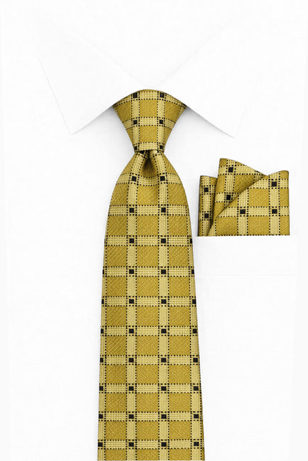 GOLD CHECKERED  2 PC TIE & HANKIE SET