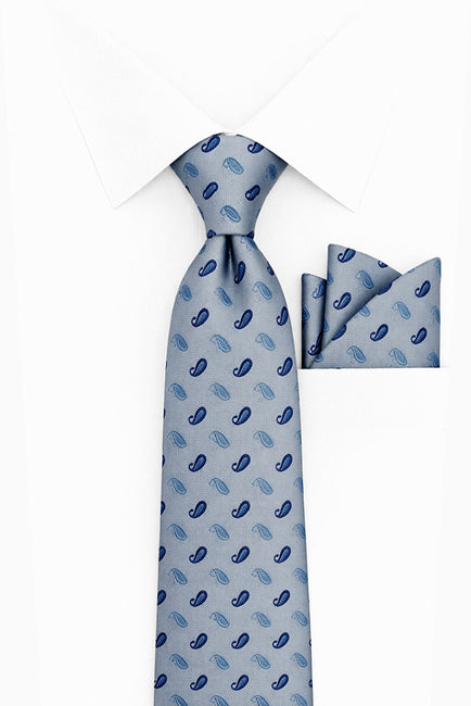 BLUE PAISLEY 2 PC TIE & HANKIE SET