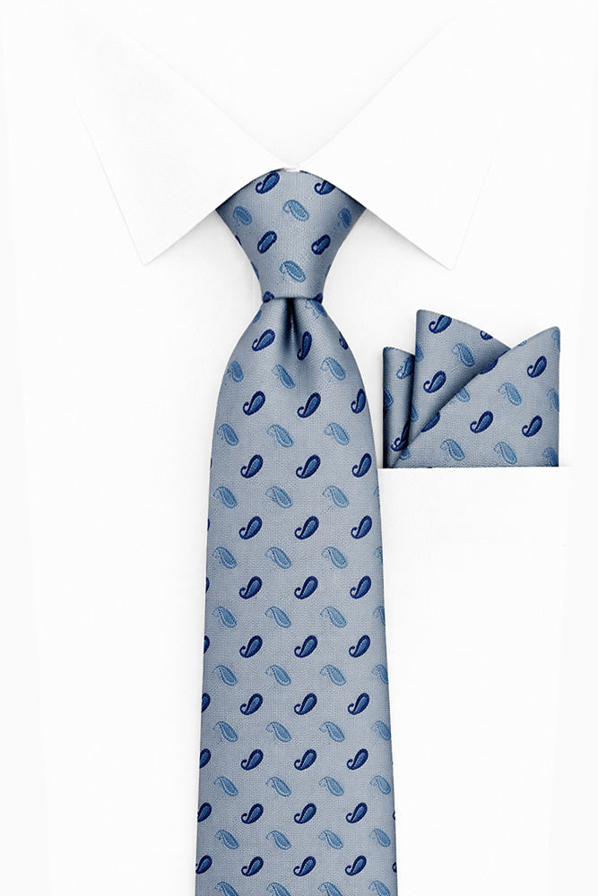 BLUE PAISLEY 2 PC TIE & HANKIE SET