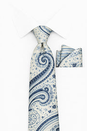 BLUE PAISLEY 2 PC TIE & HANKIE SET