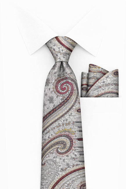 BURGUNDY PAISLEY 2 PC TIE & HANKIE SET