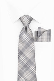 GREY PLAID 2 PC TIE & HANKIE SET