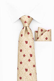TAN BURGUNDY FLORAL 2 PC TIE & HANKIE SET