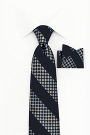 BLACK STRIPE  2 PC TIE & HANKIE SET