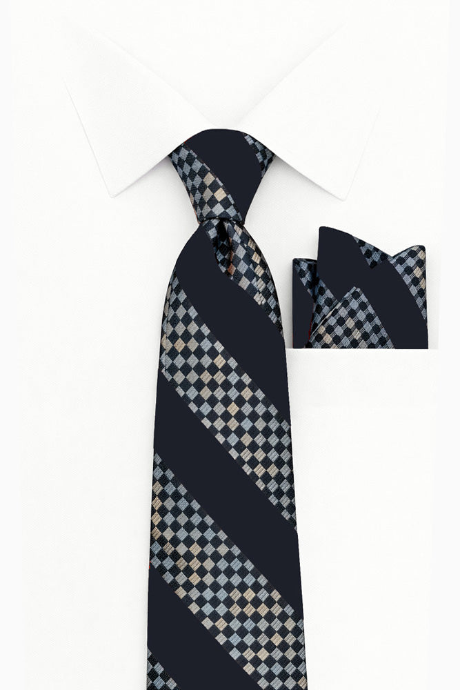 BLACK STRIPE  2 PC TIE & HANKIE SET