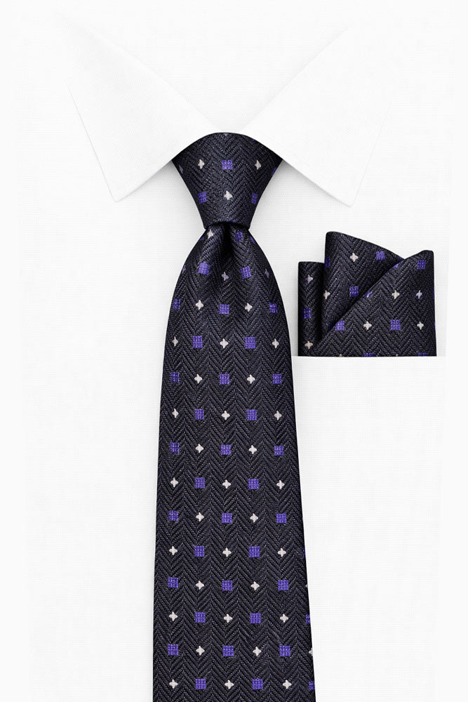 BLACK PURPLE DOT 2 PC TIE & HANKIE SET