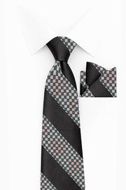 BLACK STRIPE 2 PC TIE & HANKIE SET