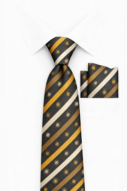 GOLD STRIPE 2 PC TIE & HANKIE SET