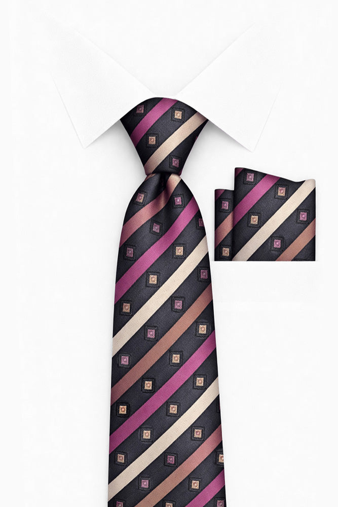 PURPLE STRIPE 2 PC TIE & HANKIE SET