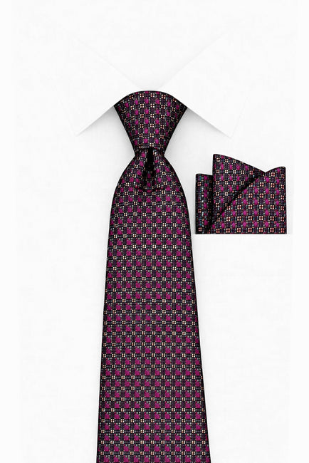 PURPLE DOT 2 PC TIE & HANKIE SET