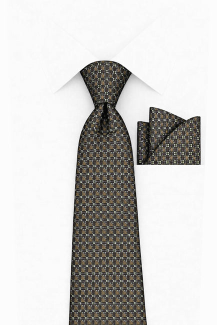 BROWN DOT 2 PC TIE & HANKIE SET