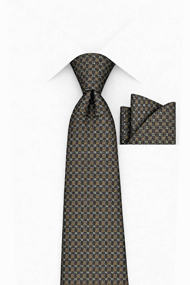 BROWN DOT 2 PC TIE & HANKIE SET