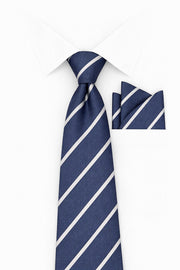 NAVY STRIPE 2 PC TIE & HANKIE SET