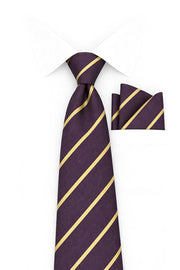 PURPLE STRIPE 2 PC TIE & HANKIE SET